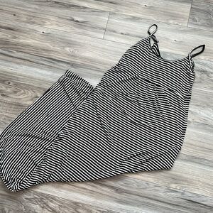 Black and white striped spaghetti strap long maxi dress
